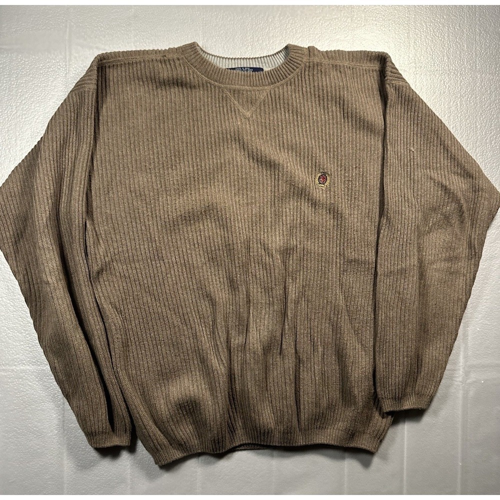 Tommy Hilfiger Sweater Mens Size XL Cable Knit Sweatshirt Tan Pullover VTG Y2K